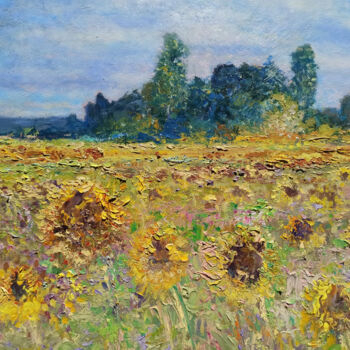 Painting titled "Impressionist sunfl…" by Biagio Chiesi, Original Artwork, Oil Mounted on Wood Panel