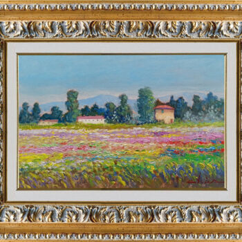 Schilderij getiteld "Wildflowers field -…" door Biagio Chiesi, Origineel Kunstwerk, Olie Gemonteerd op Houten paneel