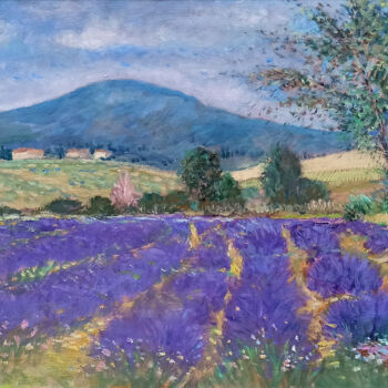 Pintura titulada "Lavender field pano…" por Biagio Chiesi, Obra de arte original, Oleo Montado en Bastidor de camilla de mad…