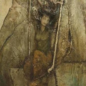 Painting titled "Jeune femme se bala…" by Robert Blanchette, Original Artwork, Oil