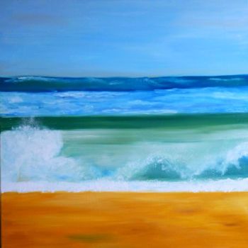 Painting titled "La mer toujours rec…" by Brigitte Bibard-Guillon, Original Artwork, Oil Mounted on Wood Stretcher frame