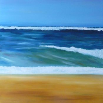 Painting titled "La mer toujours rec…" by Brigitte Bibard-Guillon, Original Artwork, Oil Mounted on Wood Stretcher frame