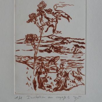 Druckgrafik mit dem Titel "Invitation au voyage" von Brigitte Bibard-Guillon, Original-Kunstwerk, Gravur