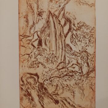 Gravures & estampes intitulée "La cascade" par Brigitte Bibard-Guillon, Œuvre d'art originale, Eau-forte