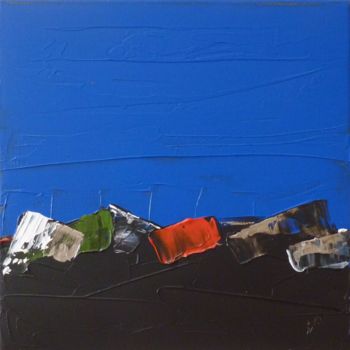 Ζωγραφική με τίτλο "carré bleu 8" από Brigitte Bibard-Guillon, Αυθεντικά έργα τέχνης, Ακρυλικό