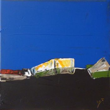 Malerei mit dem Titel "carré bleu 7" von Brigitte Bibard-Guillon, Original-Kunstwerk, Acryl