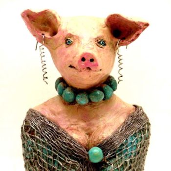 Escultura titulada "cochone-face.jpg" por Bibi Blanchet, Obra de arte original