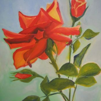 Peinture intitulée "rose rouge" par B Arfaoui, Œuvre d'art originale, Huile