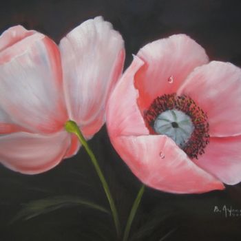 Painting titled "poppies" by B Arfaoui, Original Artwork, Oil