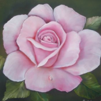 Painting titled "tender rose" by B Arfaoui, Original Artwork, Oil