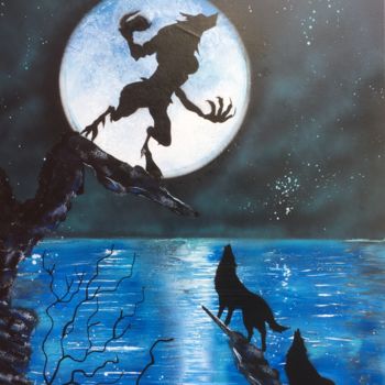 Malarstwo zatytułowany „wolf man” autorstwa Behzad Masoumi, Oryginalna praca, Akryl
