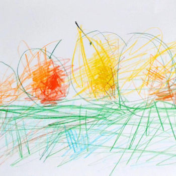Рисунок под названием "Яблоки." - Bidzina Kavtaradze, Подлинное произведение искусства, Цветные карандаши