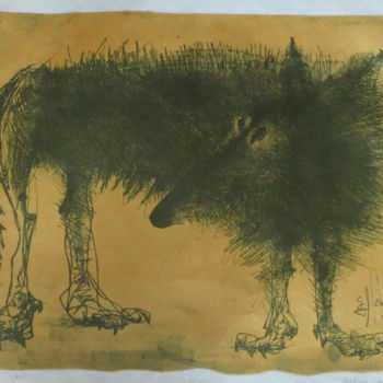 「Волк.」というタイトルの製版 Bidzina Kavtaradzeによって, オリジナルのアートワーク, リソグラフィー