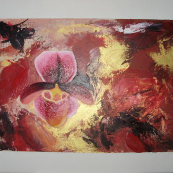 Pintura intitulada "orchidée sur fond a…" por Veronique Chupin, Obras de arte originais, Acrílico