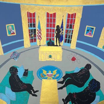 Painting titled "Oval Office" by Biggivinci, Original Artwork, Acrylic Mounted on Wood Stretcher frame