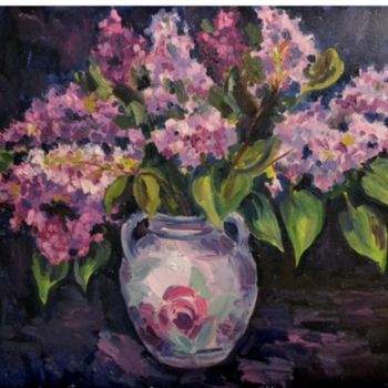 Картина под названием "bouquet  lilac" - Nataliya Novozhilova, Подлинное произведение искусства, Масло Установлен на картон
