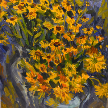 Pittura intitolato "yellow flowers" da Nataliya Novozhilova, Opera d'arte originale, Olio