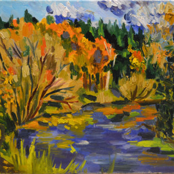 Painting titled "autumn" by Nataliya Novozhilova, Original Artwork, Oil Mounted on Wood Stretcher frame