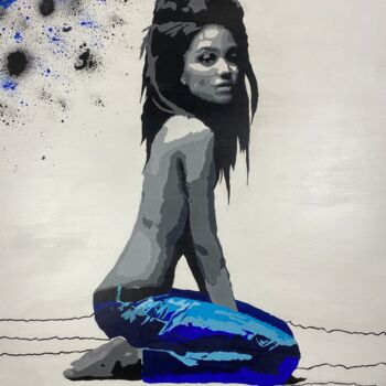 Schilderij getiteld "Blue" door Seven Minutes, Origineel Kunstwerk, Acryl