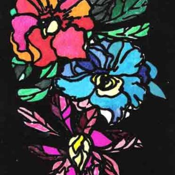 Peinture intitulée "" Fleur qui pousse "" par Bi+Jou 2 Famille, Œuvre d'art originale