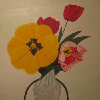 Malerei mit dem Titel "Gartentulpen" von Elsbeth Regenbrecht, Original-Kunstwerk, Öl