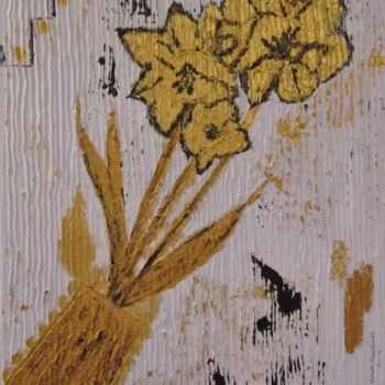 Картина под названием "Blumen auf Struktur" - Elsbeth Regenbrecht, Подлинное произведение искусства, Масло