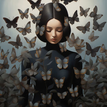 Digital Arts titled "Woman with Butterfl…" by Bilge Paksoylu, Original Artwork, AI generated image
