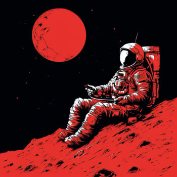 Digitale Kunst mit dem Titel "Astronaut Red and B…" von Bilge Paksoylu, Original-Kunstwerk, KI-generiertes Bild