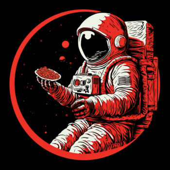 Digitale Kunst getiteld "Astronaut Red and B…" door Bilge Paksoylu, Origineel Kunstwerk, AI gegenereerde afbeelding
