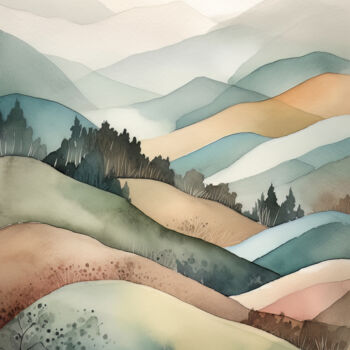Digital Arts titled "Watercolour Landsca…" by Bilge Paksoylu, Original Artwork, AI generated image