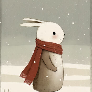 Arte digitale intitolato "Rabbit in Winter 1" da Bilge Paksoylu, Opera d'arte originale, Immagine generata dall'IA