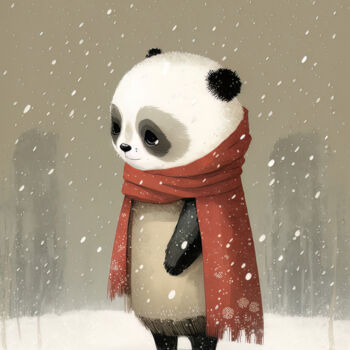 Digitale Kunst mit dem Titel "Panda in Winter 1" von Bilge Paksoylu, Original-Kunstwerk, KI-generiertes Bild