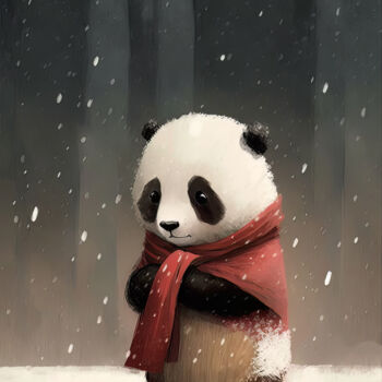 Digital Arts titled "Panda in Winter" by Bilge Paksoylu, Original Artwork, AI generated image