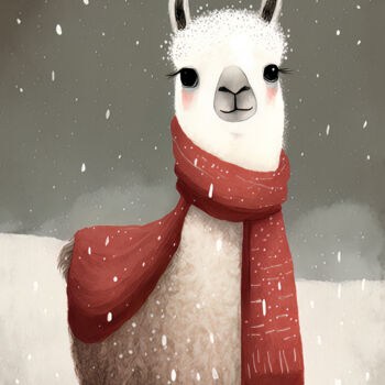 Digital Arts titled "Lama in Winter 2" by Bilge Paksoylu, Original Artwork, AI generated image