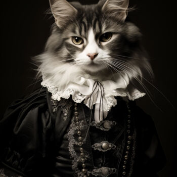 Digitale Kunst getiteld "Cat in Costume" door Bilge Paksoylu, Origineel Kunstwerk, AI gegenereerde afbeelding