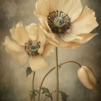 Digital Arts titled "Beige Poppies 20" by Bilge Paksoylu, Original Artwork, AI generated image