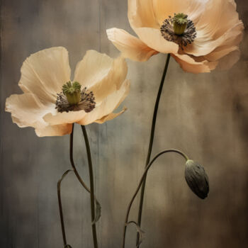 Digital Arts titled "Beige Poppies 21" by Bilge Paksoylu, Original Artwork, AI generated image