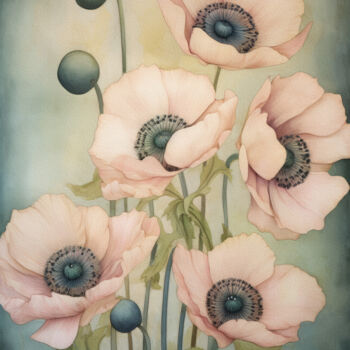 Digital Arts titled "Poppies 40" by Bilge Paksoylu, Original Artwork, AI generated image