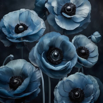 Arte digitale intitolato "Blue Bold Flowers" da Bilge Paksoylu, Opera d'arte originale, Immagine generata dall'IA