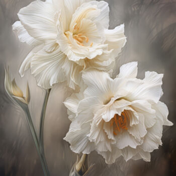 Digital Arts titled "White Flowers 2" by Bilge Paksoylu, Original Artwork, AI generated image