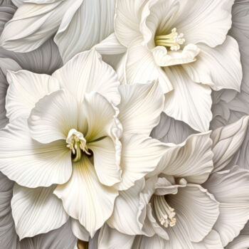 Digital Arts titled "White Flowers 3" by Bilge Paksoylu, Original Artwork, AI generated image