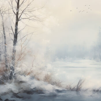 Digitale Kunst getiteld "Minimalistic Winter…" door Bilge Paksoylu, Origineel Kunstwerk, AI gegenereerde afbeelding