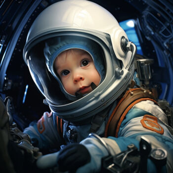 Arts numériques intitulée "Astronaut Kids 3" par Bilge Paksoylu, Œuvre d'art originale, Image générée par l'IA