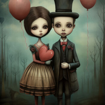 数字艺术 标题为“Loving Couple” 由Bilge Paksoylu, 原创艺术品, AI生成的图像
