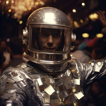Digitale Kunst mit dem Titel "Disco Astronaut 2" von Bilge Paksoylu, Original-Kunstwerk, KI-generiertes Bild
