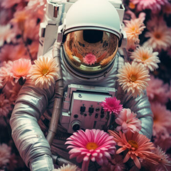 "Astronaut in Flowers" başlıklı Dijital Sanat Bilge Paksoylu tarafından, Orijinal sanat, AI tarafından oluşturulan görüntü