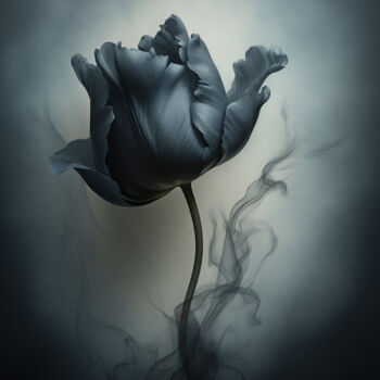 Digitale Kunst getiteld "Black Flower 3" door Bilge Paksoylu, Origineel Kunstwerk, AI gegenereerde afbeelding