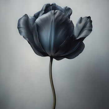 Digital Arts titled "Black Flower 5" by Bilge Paksoylu, Original Artwork, AI generated image