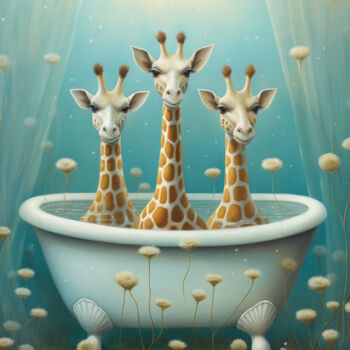 "Giraffe Family in B…" başlıklı Dijital Sanat Bilge Paksoylu tarafından, Orijinal sanat, AI tarafından oluşturulan görüntü