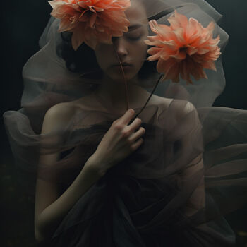 Arts numériques intitulée "Girl holding flower" par Bilge Paksoylu, Œuvre d'art originale, Image générée par l'IA